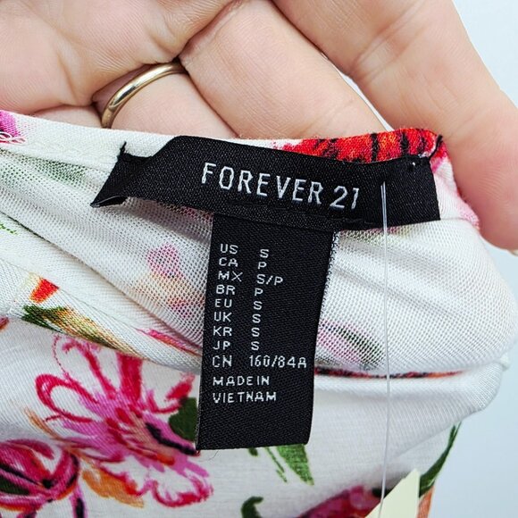 Forever 21 Floral Strappy Mini Dress Ivory Pink Stretch Bodycon NWT S Summer Y2K - Picture 5 of 16